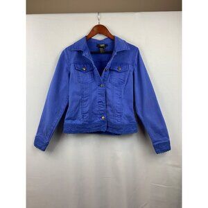 Twiggy London Womens Blue Denim Jacket With Crochet Trim Size S